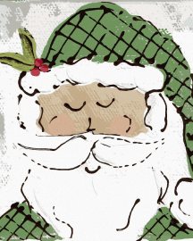 Zuty Santa so zelenou čiapkou (Haley Bush), 80x100cm plátno napnuté na rám
