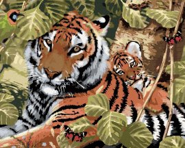 Zuty Maľovanie podľa čísel Tiger a mláďa medzi listami (Howard Robinson), 40x50cm napnuté plátno na rám
