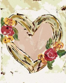 Zuty Ružové srdce s kvetmi (Haley Bush), 40x50cm plátno napnuté na rám