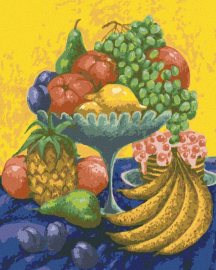 Zuty Zátišie s ovocím na žlto-modrom pozadí, 40x50cm plátno napnuté na rám