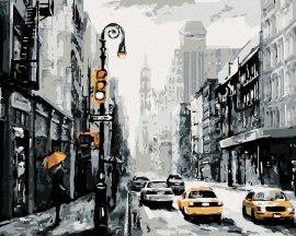 Zuty Ulice v New Yorku a taxíky, 80x100cm bez rámu a bez napnutia plátna