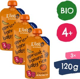 Ellas Kitchen BIO Detská ryža, banán a marhuľa 3x120g