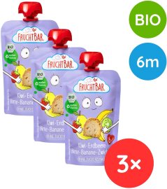 Fruchtbar BIO ovocné vrecko s jahodami, banánom, hruškou, kivi a suchárom 3x100g