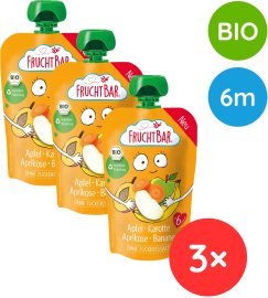 Fruchtbar BIO ovocné vrecko jablko, mrkva, marhuľa a banán 3x100g