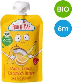 Fruchtbar BIO ovocné vrecko s banánom, pomarančom, mangom a kokosom 100g