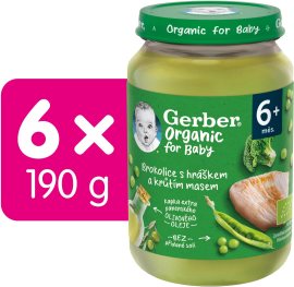 Gerber Organic detský príkrm brokolica s hráškom a morčacím mäsom 6x190g