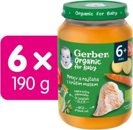 Gerber Organic detský príkrm mrkva a paradajky s morčacím mäsom 6x190g