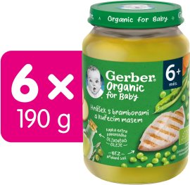 Gerber Organic detský príkrm hrášok so zemiakmi a kuracím mäsom 6x190g