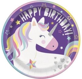 Unique Talíře jednorožec - unicorn - happy birthday - narodeniny - 8ks - 22cm