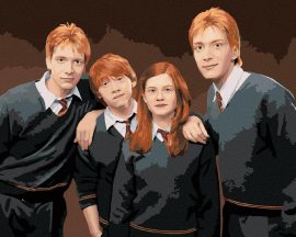 Zuty Fred, George, Ron a Ginny Weasleyovci (Harry Potter), 40x50 cm, vypnuté plátno na rám