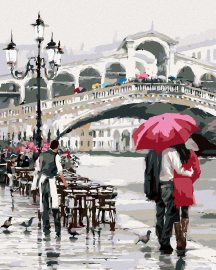 Zuty Maľovanie podľa čísel - Milenci s dáždnikom pri moste (Richard Macneil), 80 x 100 cm, napnuté plátno na rám