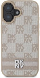 DKNY PU Leather Checkered Pattern and Stripe iPhone 16